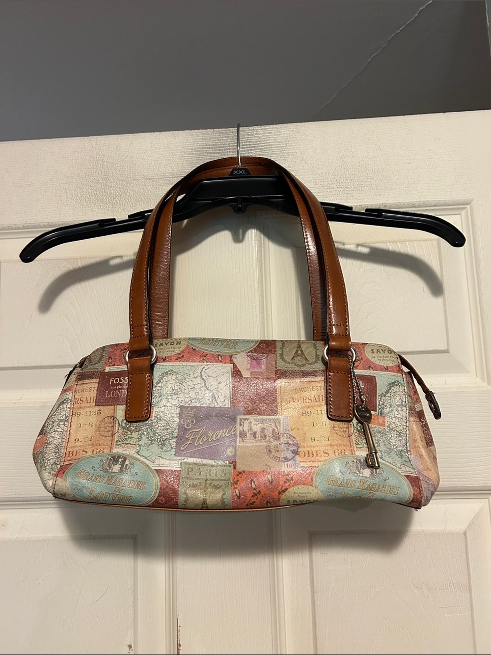Fossil Brown Leather-Trim Vintage Postmark Shoulder Bag